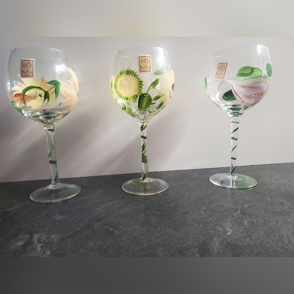 Vintage Royal Danube Hand-Painted Floral Wine Goblets – Set of 3
